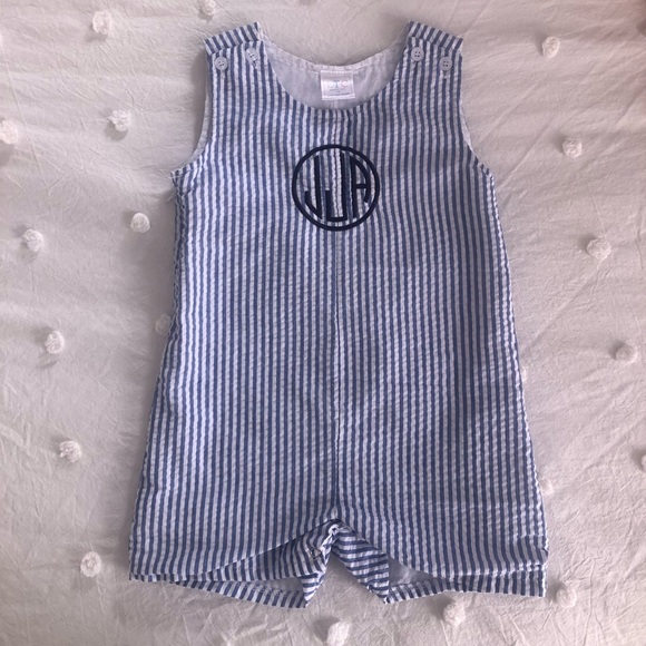 JJA Monogrammed Seersucker Shortall - Picture 2 of 4